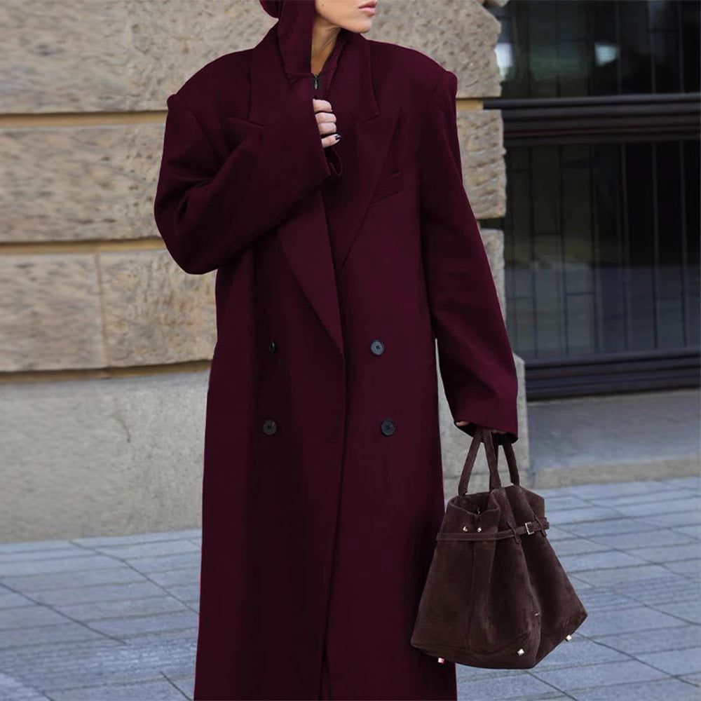 Damen Eleganter Oversize-Wollmantel mit Doppelknebelverschluss EB