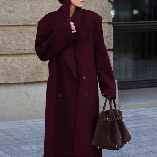 Damen Eleganter Oversize-Wollmantel mit Doppelknebelverschluss EB