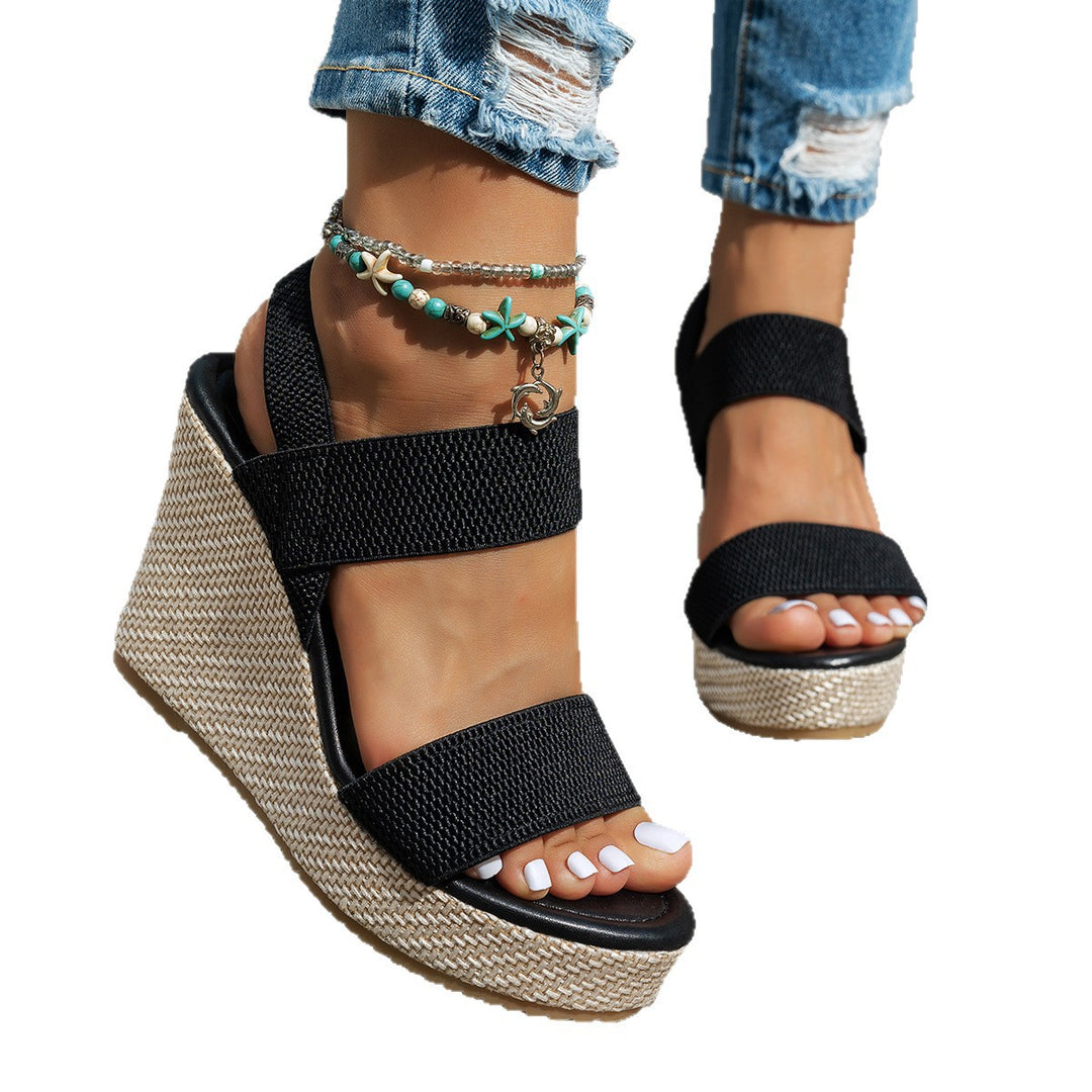 Damen Wedge-Sandalen mit elastischen Riemen und texturierter Sohle EB