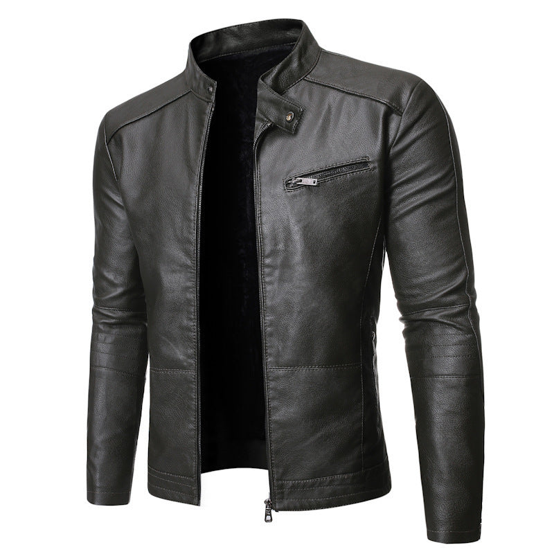 Herren elegante Kunstlederjacke mit modernem Stehkragen EB