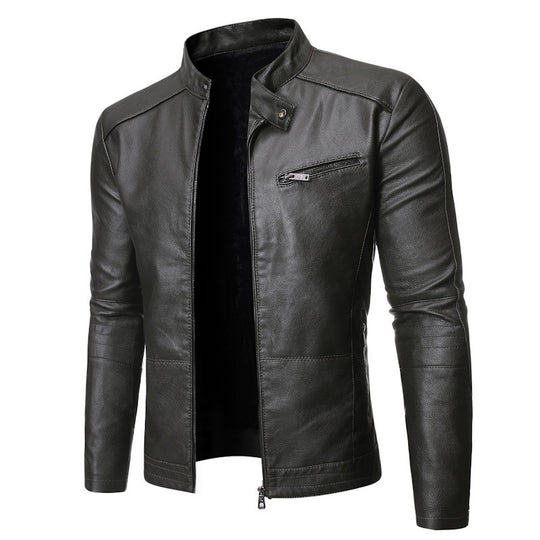 Herren elegante Kunstlederjacke mit modernem Stehkragen EB