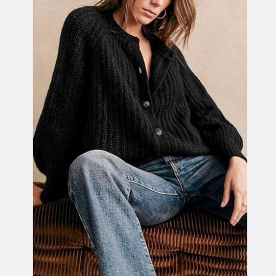 Damen Oversize Mohair-Effekt Strickjacke mit Rippenstruktur und Rundhalsausschnitt EB