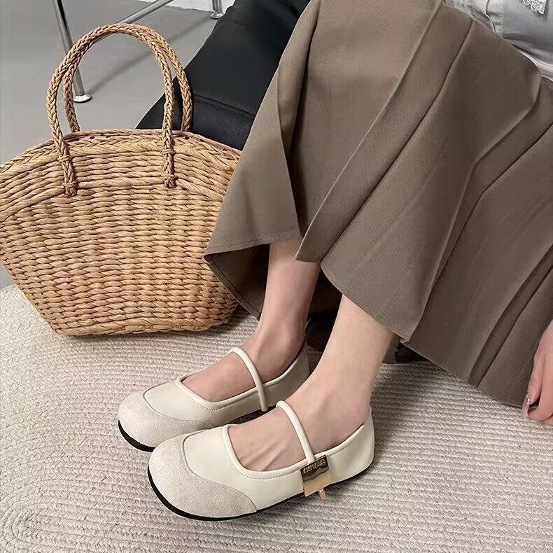 Damen elegante Ballerinas mit modischem Riemen und hochwertigen Obermaterialien EB