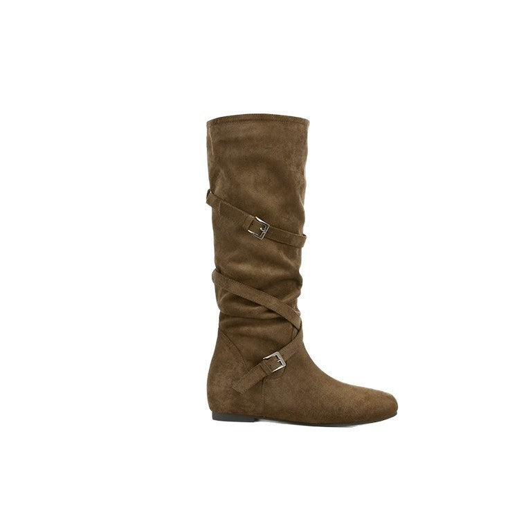 Damen Elegante Overknee-Stiefel mit modischem Schnallen-Detail und weichem Wildleder EB