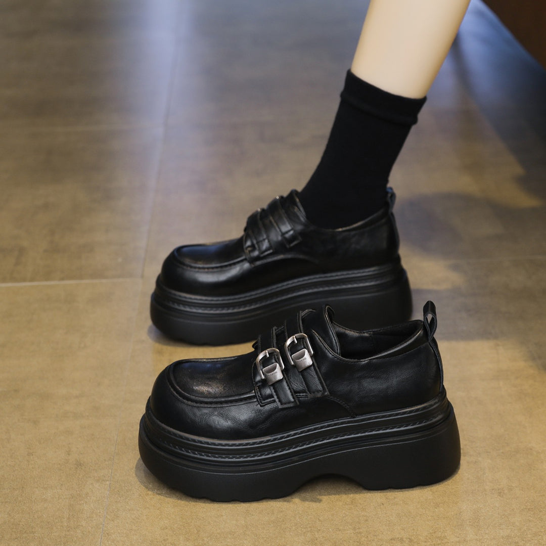 Damen Chunky Schnürschuhe mit modischem Riemen und hoher Sohle EB
