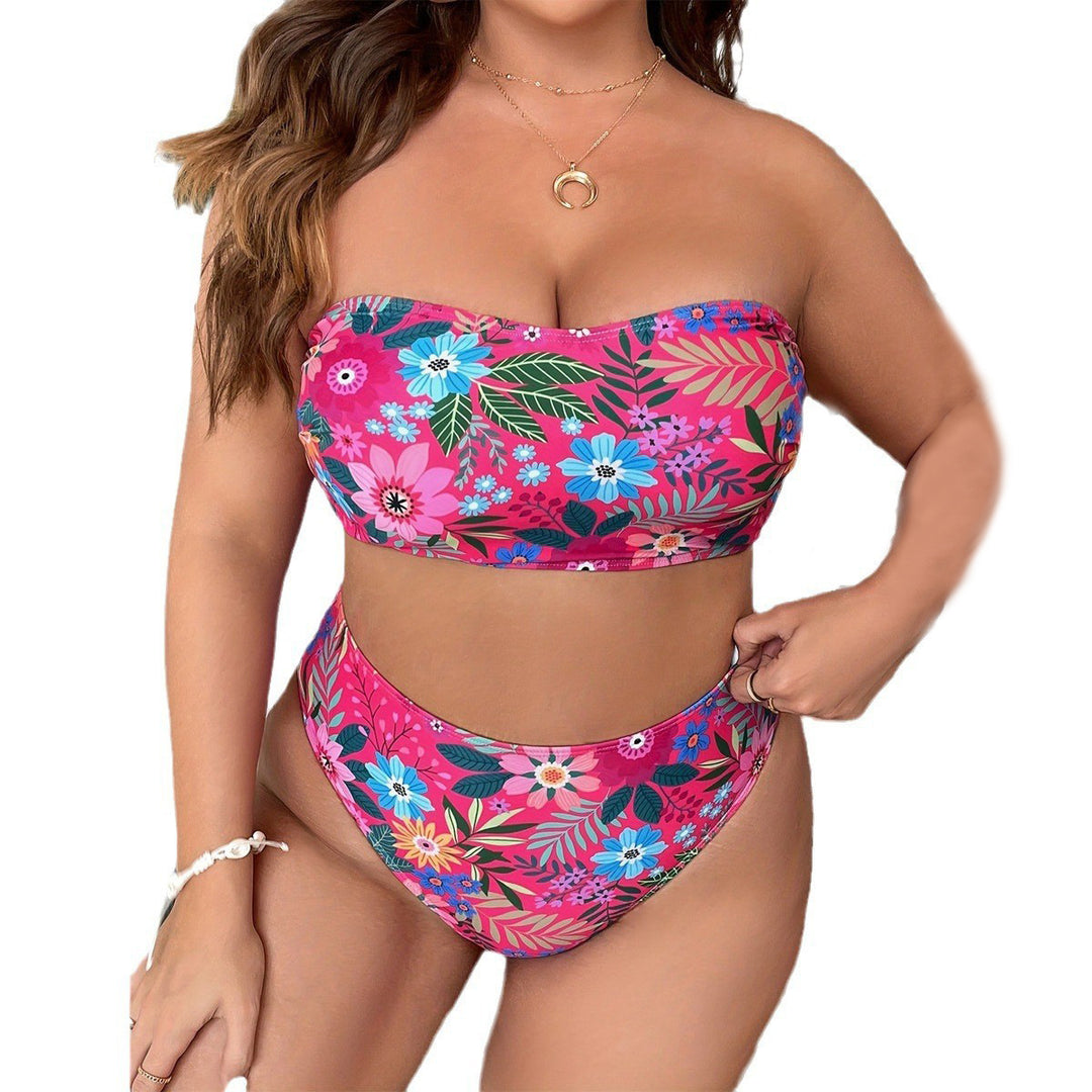 Damen Bandeau-Bikini mit floralem Design und hohem Bundeschnitt EB
