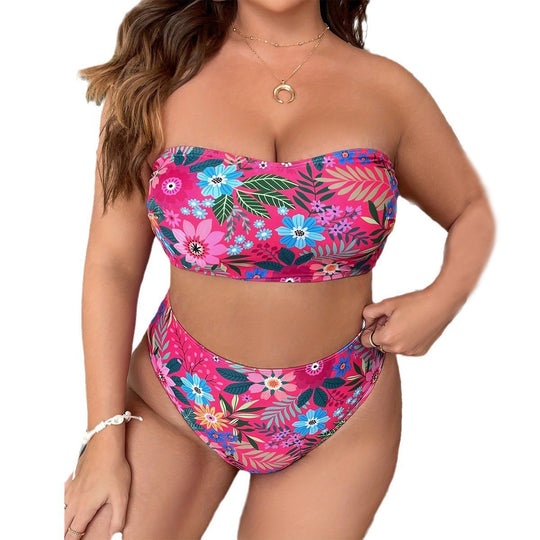 Damen Bandeau-Bikini mit floralem Design und hohem Bundeschnitt EB