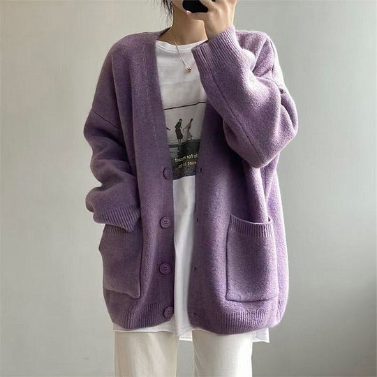 Damen Grob gestrickter Cardigan mit Taschen und V-Ausschnitt EB