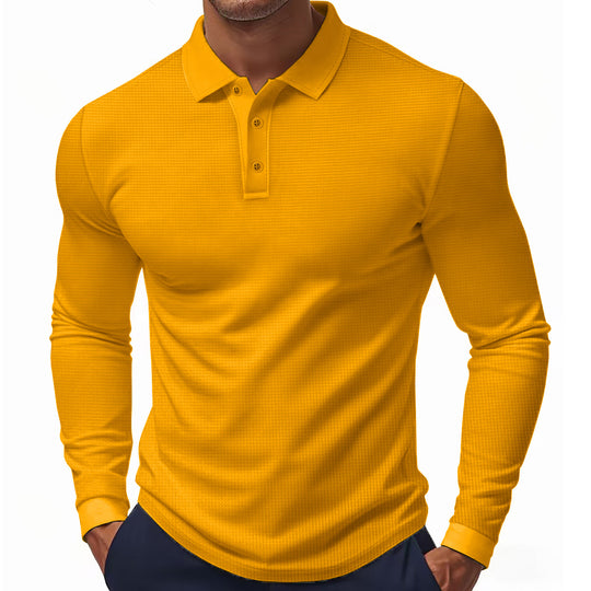 Herren langärmliges Polohemd aus atmungsaktiver Baumwolle mit stylischem Strukturdesign EB