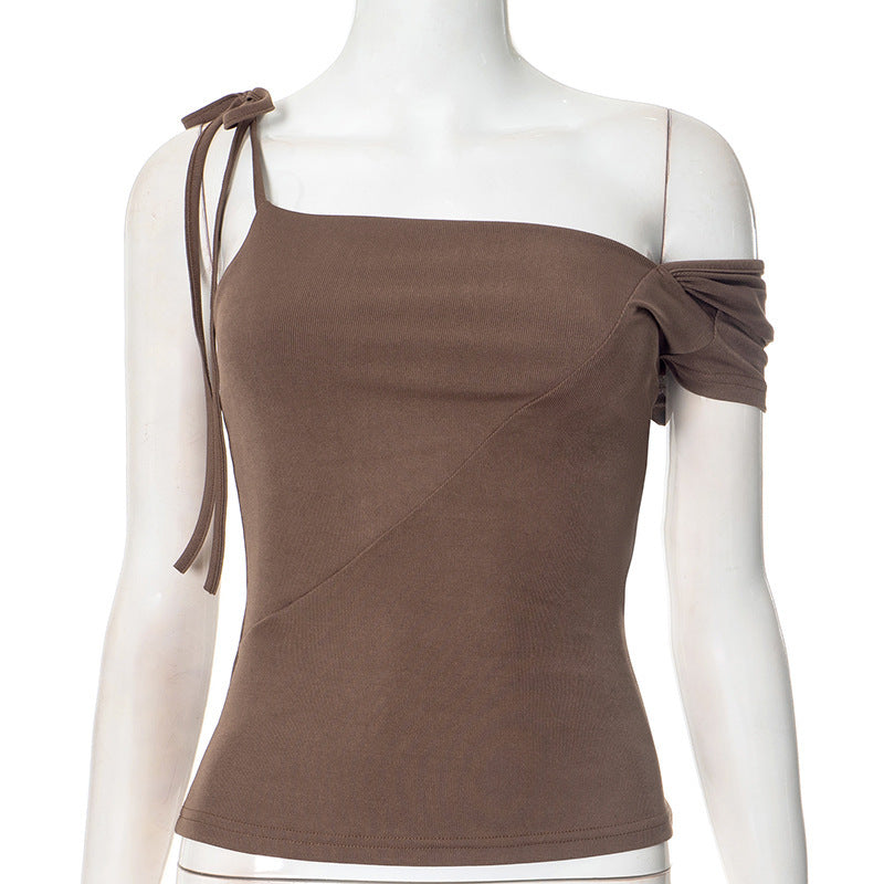 Damen asymmetrisches Trägershirt mit dekorativem Bindeband EB