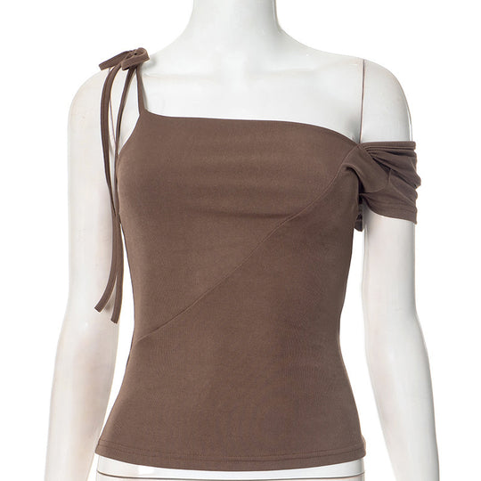 Damen asymmetrisches Trägershirt mit dekorativem Bindeband EB