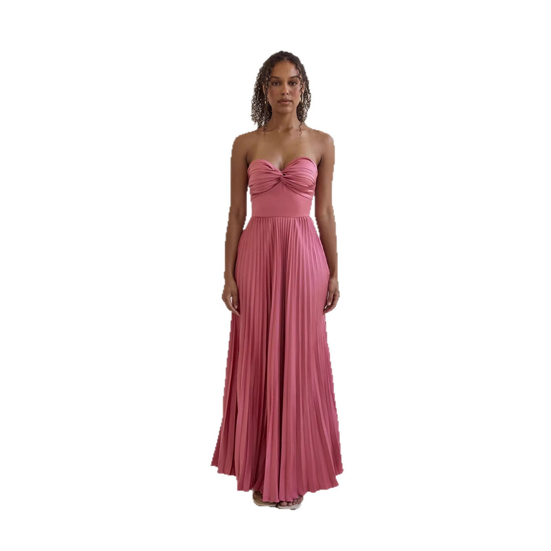 Damen Langärmliges Plisseekleid mit elegantem Oberteil und fließendem Rock EB