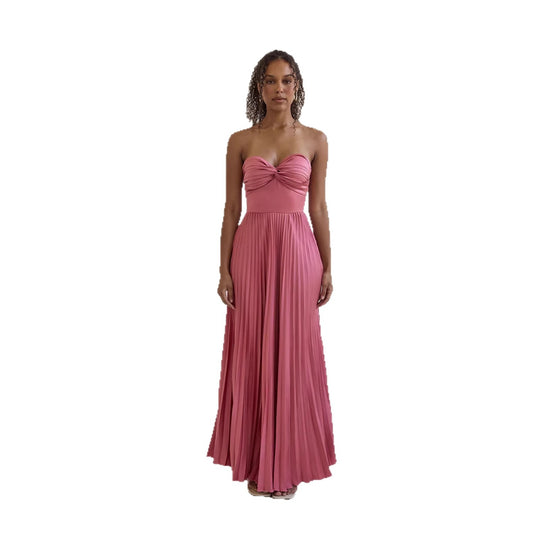 Damen Langärmliges Plisseekleid mit elegantem Oberteil und fließendem Rock EB