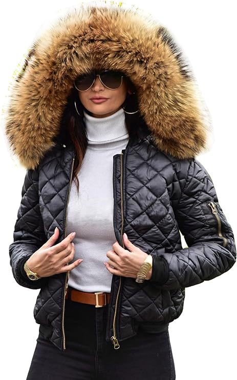 Damen Urbaner Steppjacke mit Weichem Kunstfellkragen EB