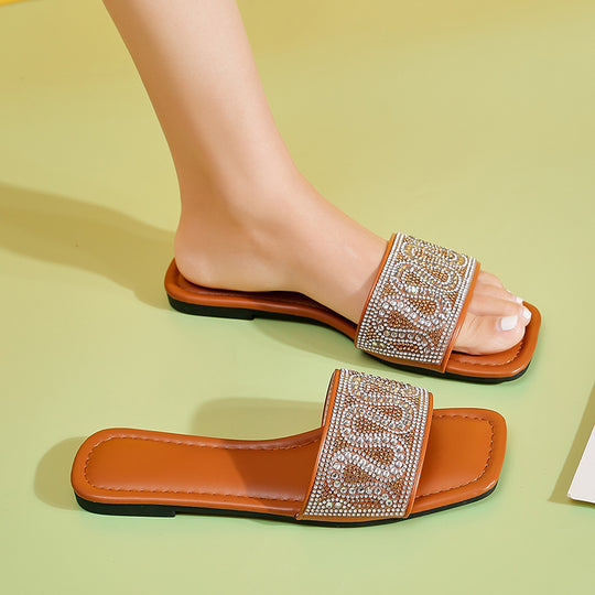 Damen Glamouröse Mules mit funkelndem Strassakzent und bequemem Fußbett EB
