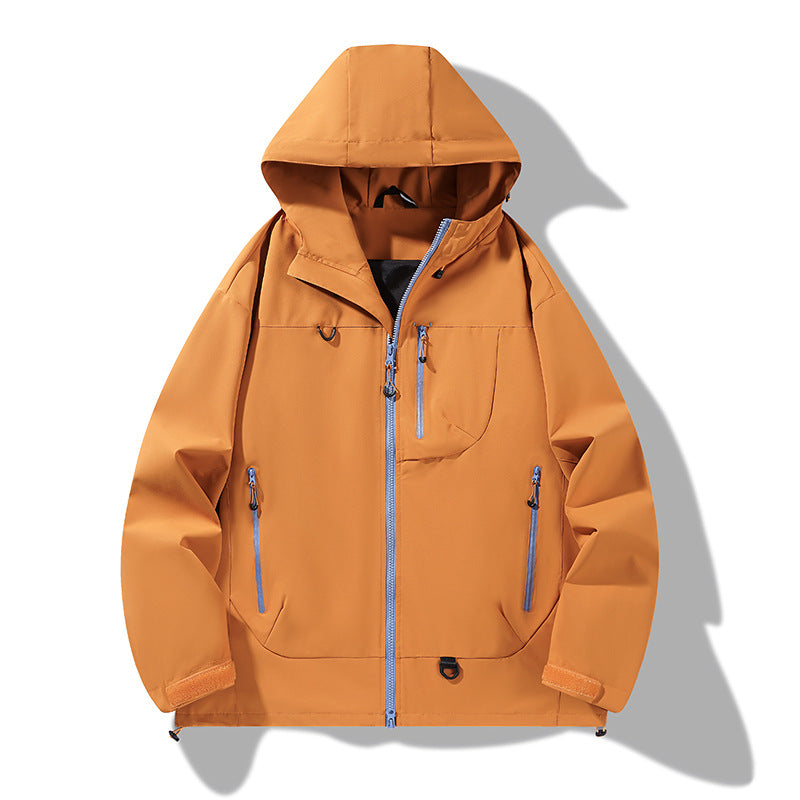 Herren wasserdichte Softshell-Kapuzenjacke mit verschweißten Nähten, verdeckter Brusttasche und verstellbarem Saum EB