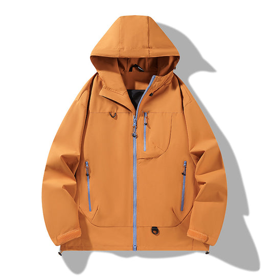 Herren wasserdichte Softshell-Kapuzenjacke mit verschweißten Nähten, verdeckter Brusttasche und verstellbarem Saum EB