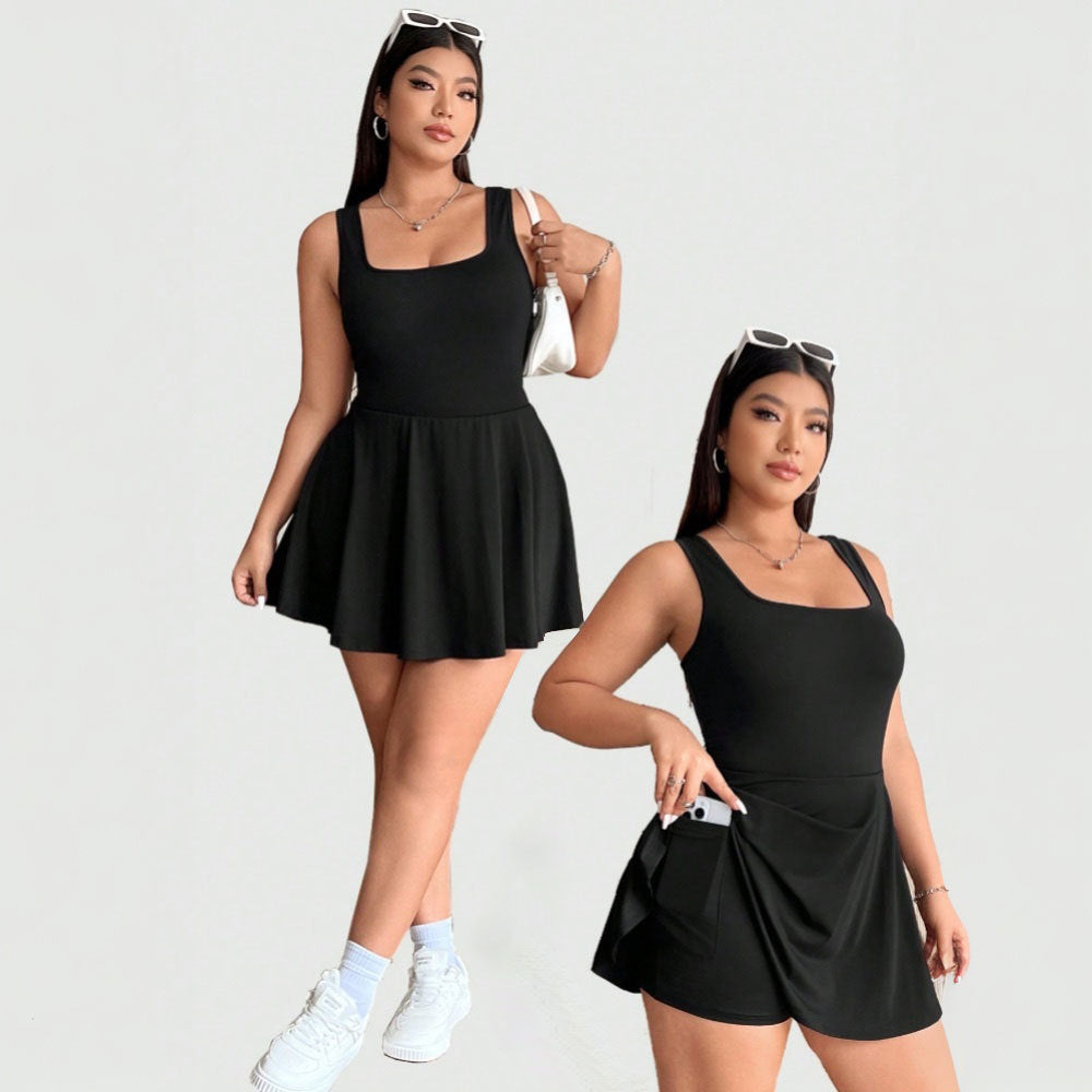 Damen Freizeitkleid mit A-Linien-Schnitt und tiefem Rundhalsausschnitt EB