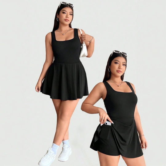Damen Freizeitkleid mit A-Linien-Schnitt und tiefem Rundhalsausschnitt EB