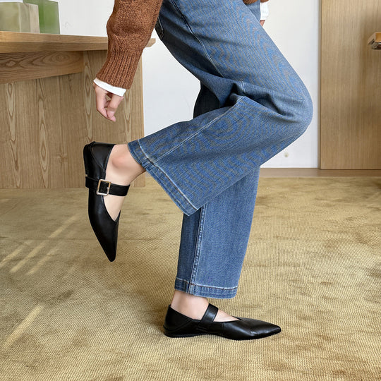 Damen Elegante Slingback-Ballerinas aus hochwertigem Leder mit modischem Riemchen EB