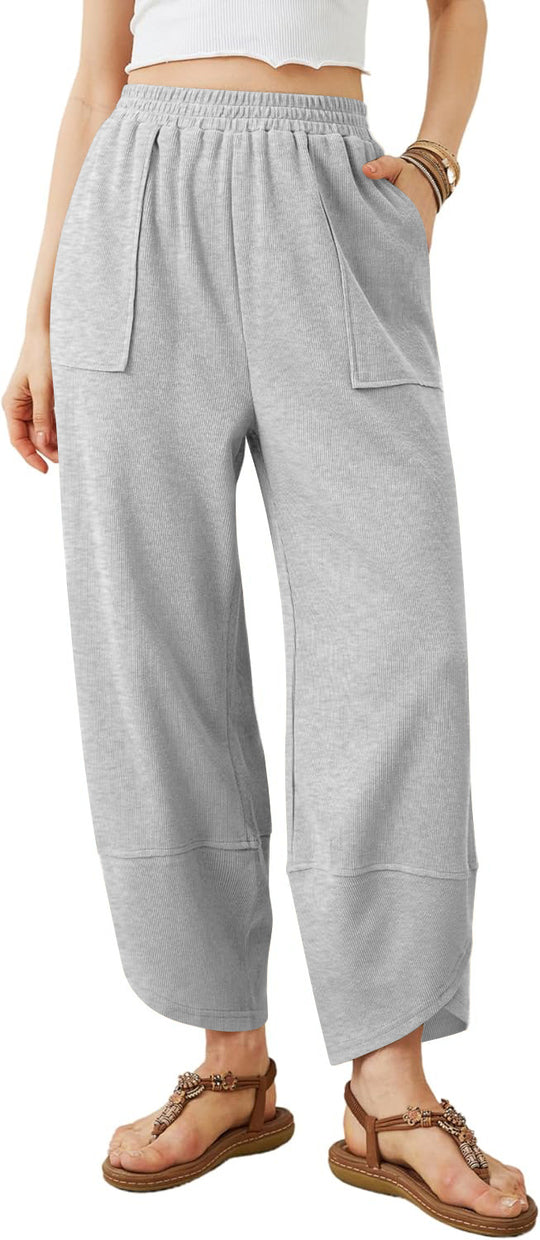 Damen weit geschnittene Freizeithose mit elastischem Bund und praktischen Taschen EB
