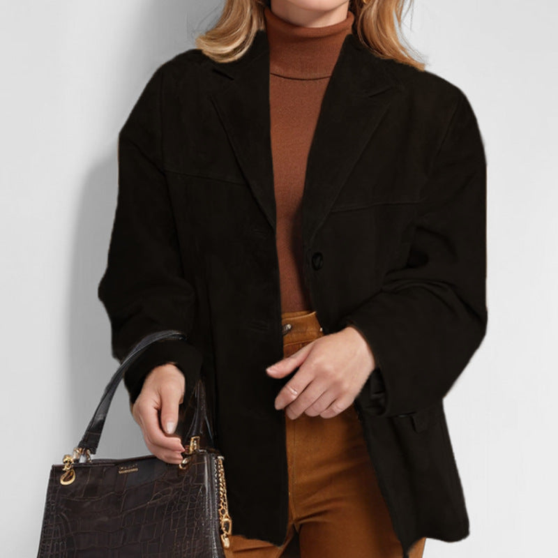 Damen modische Oversized-Blazerjacke aus weichem Material EB