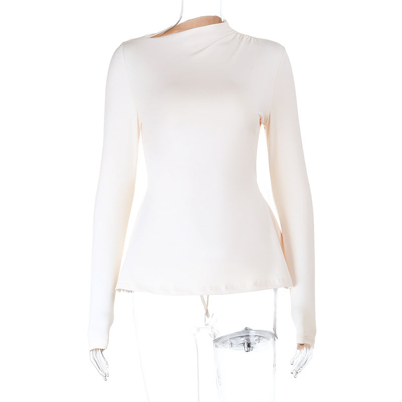 Damen figurbetontes Langarmshirt mit asymmetrischem Ausschnitt und lässigem Schnitt EB