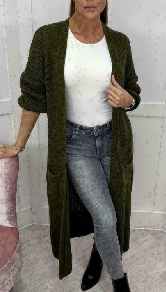 Damen Langer Strickmantel mit großzügigen Taschen EB
