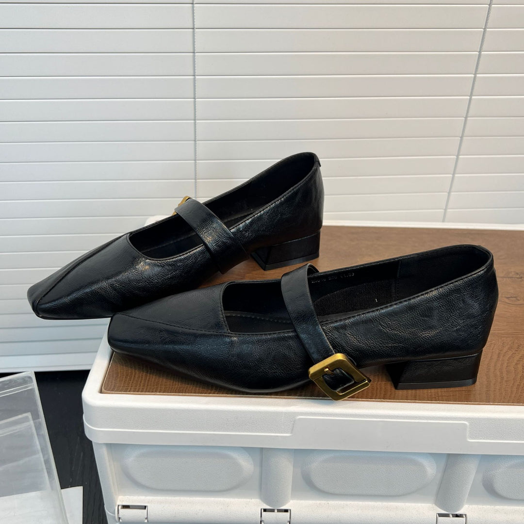 Damen elegante Ballerinas mit modischem Riemen und geschmackvoller Schnalle EB