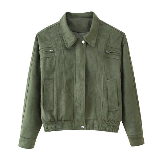Damen elegante Wildlederjacke mit praktischen Taschen EB