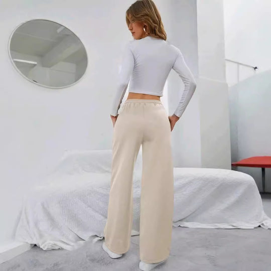 Damen nan High‑Waist Wide‑Leg Jogginghose mit elastischem Komfortbund, Kordelzug und tiefen Eingrifftaschen EB