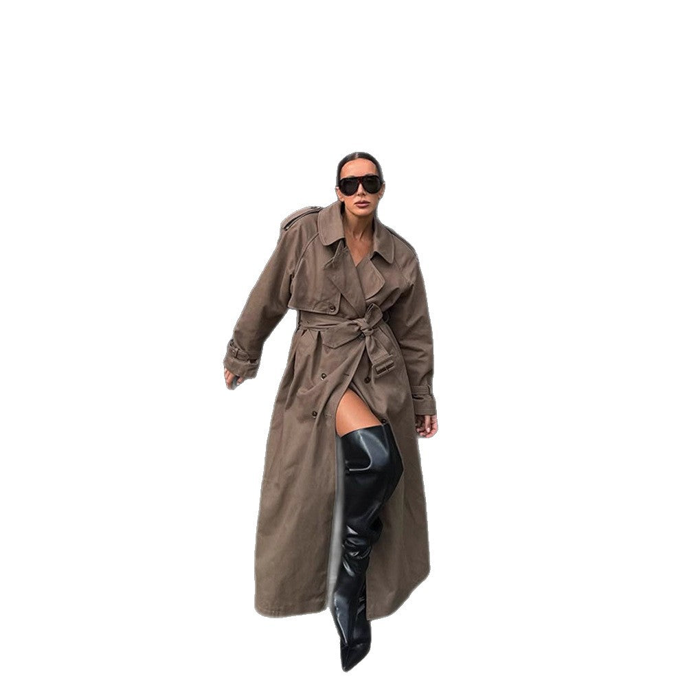 Damen eleganter Trenchcoat mit Taillengürtel und hochgeschlossenem Kragen EB