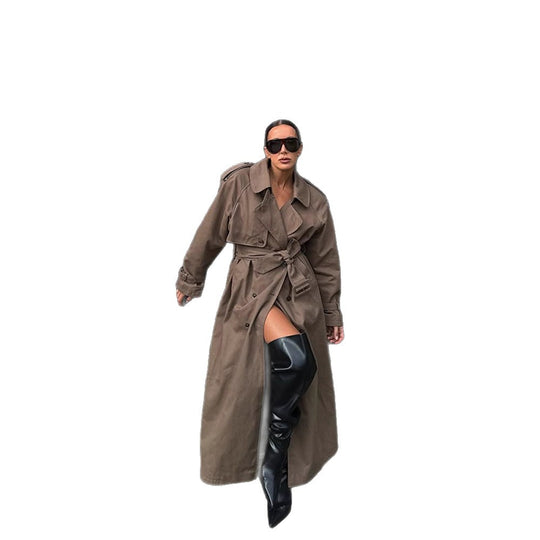 Damen eleganter Trenchcoat mit Taillengürtel und hochgeschlossenem Kragen EB