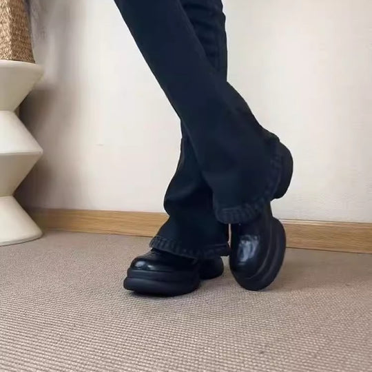 Damen Chunky Leder Sneakers mit praktischem Reißverschluss EB