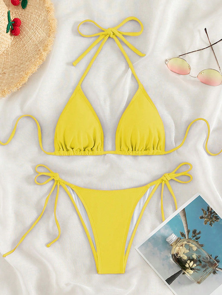 Damen Triangel-Bikini mit verstellbaren Bindebändern und hohem Beinausschnitt EB