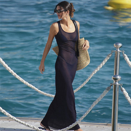 Damen Elegantes Maxi-Kleid mit transparenten Einsätzen EB