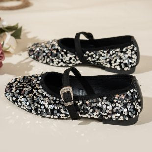 Damen Glitzernde Ballerinas mit verstellbarem Riemchen EB