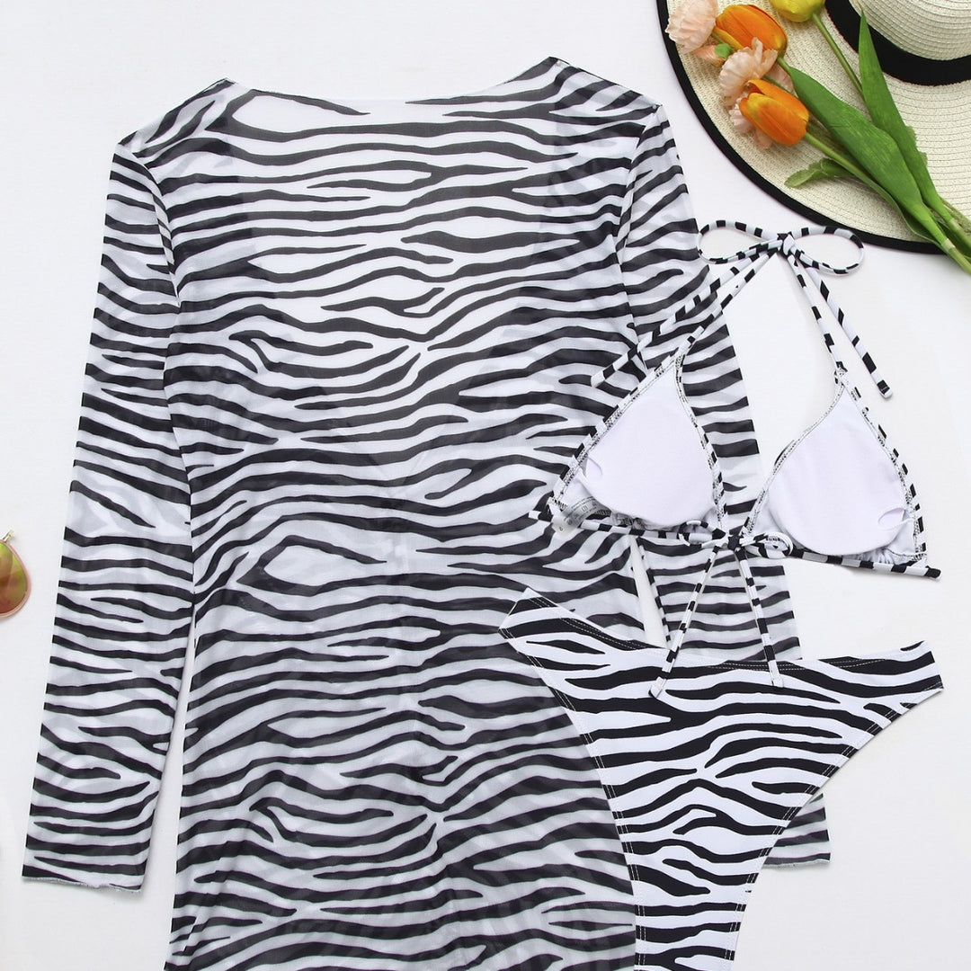Damen Badeanzug mit integriertem Knoten und modischem Zebra-Muster EB