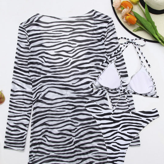 Damen Badeanzug mit integriertem Knoten und modischem Zebra-Muster EB