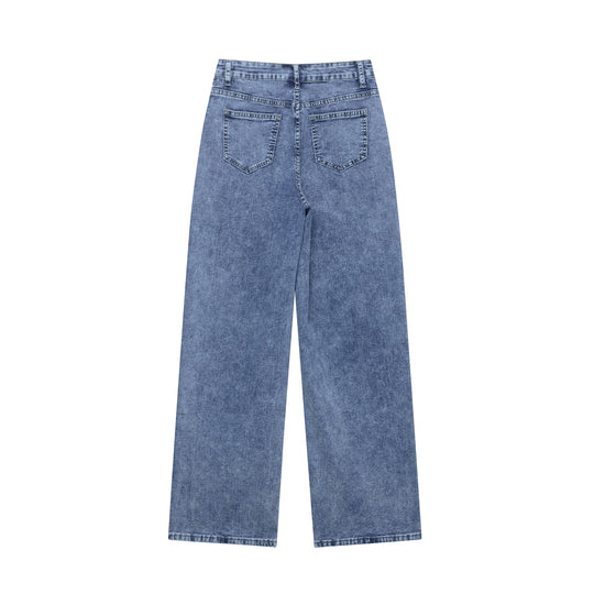 Damen weite Denim-Hose mit Patch-Design EB