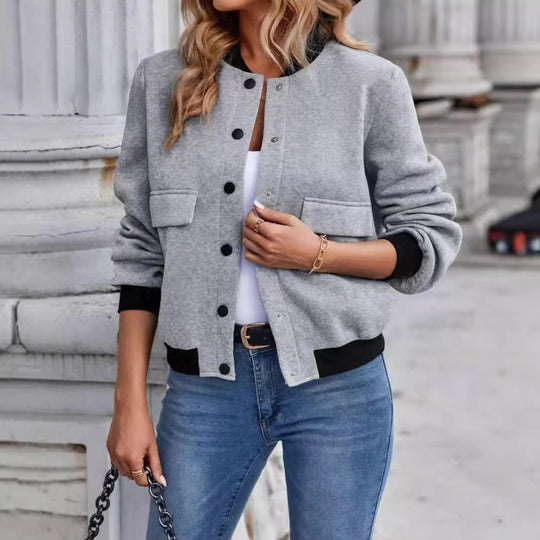 Damen Bomberjacke mit Taschen und kontrastierendem Kragen EB
