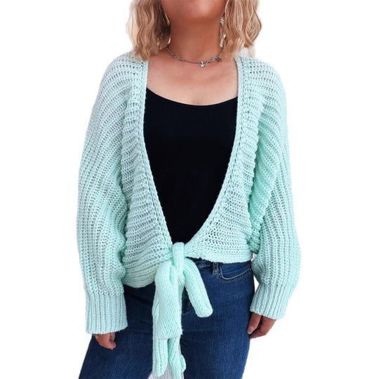Damen Strickjacke mit verspieltem Bindegürtel und voluminösen Ärmeln EB