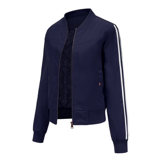 Damen nan sportive Bomberjacke mit seitlichen Kontraststreifen, gesteppter Innenfütterung und Rippbündchen EB