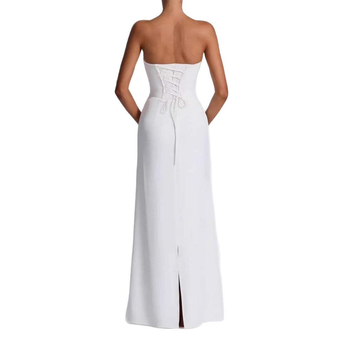 Damen Elegantes Hochzeitskleid mit schulterfreiem Design und Spitzenärmeln EB