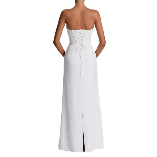 Damen Elegantes Hochzeitskleid mit schulterfreiem Design und Spitzenärmeln EB
