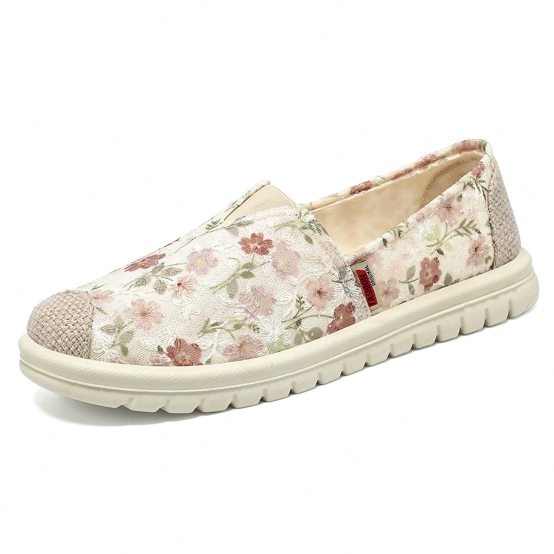 Damen nan floraler Slip-On Freizeit-Slipper mit gestrickter Zehenkappe und stoßdämpfender Leichtsohle EB
