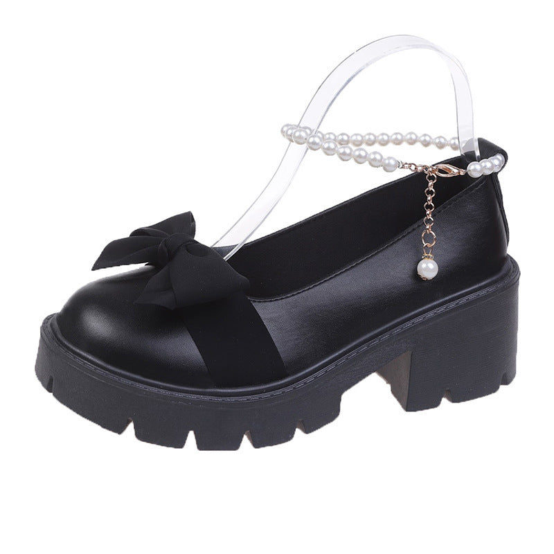 Damen elegante Plateau-Sandalen mit verspieltem Schleifen-Design und perlenbesetztem Riemen EB