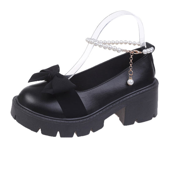 Damen elegante Plateau-Sandalen mit verspieltem Schleifen-Design und perlenbesetztem Riemen EB