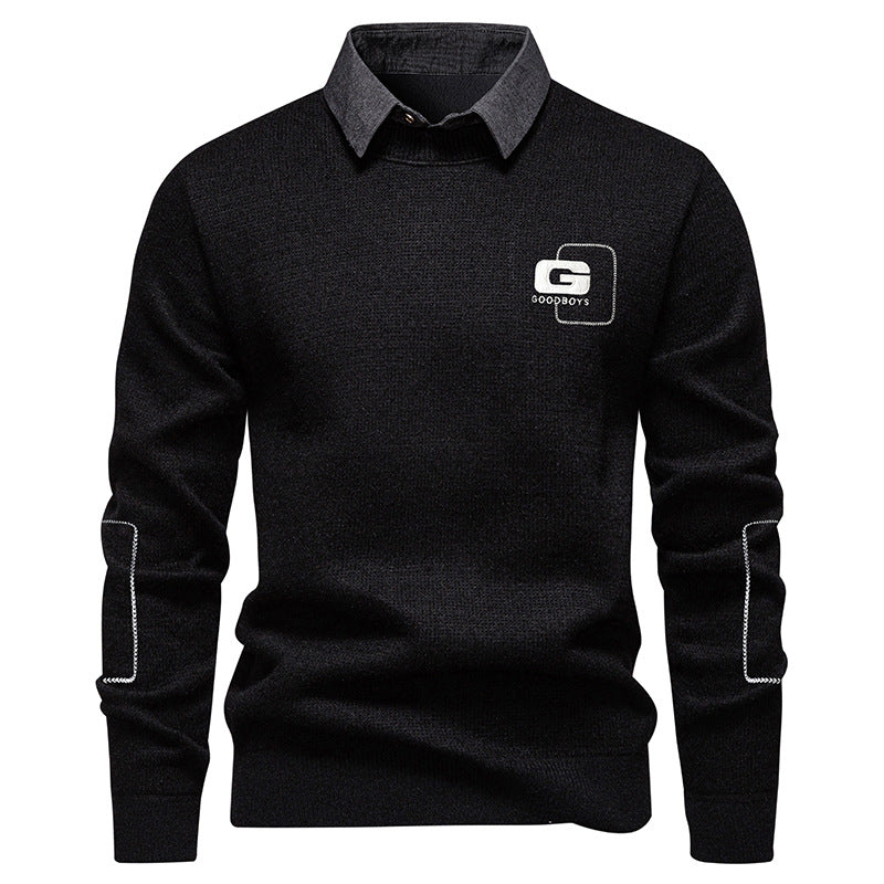 Herren eleganter Pullover mit Kragen und feinem Strickmuster EB