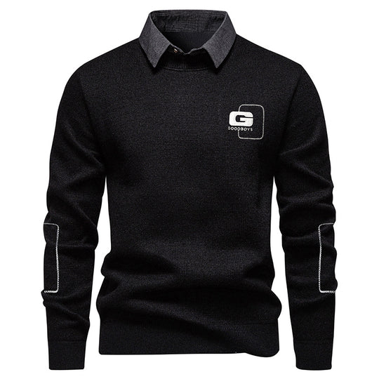 Herren eleganter Pullover mit Kragen und feinem Strickmuster EB